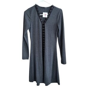 NWT Ariella Gray Long Sleeve Dress with Black Trim. Size S